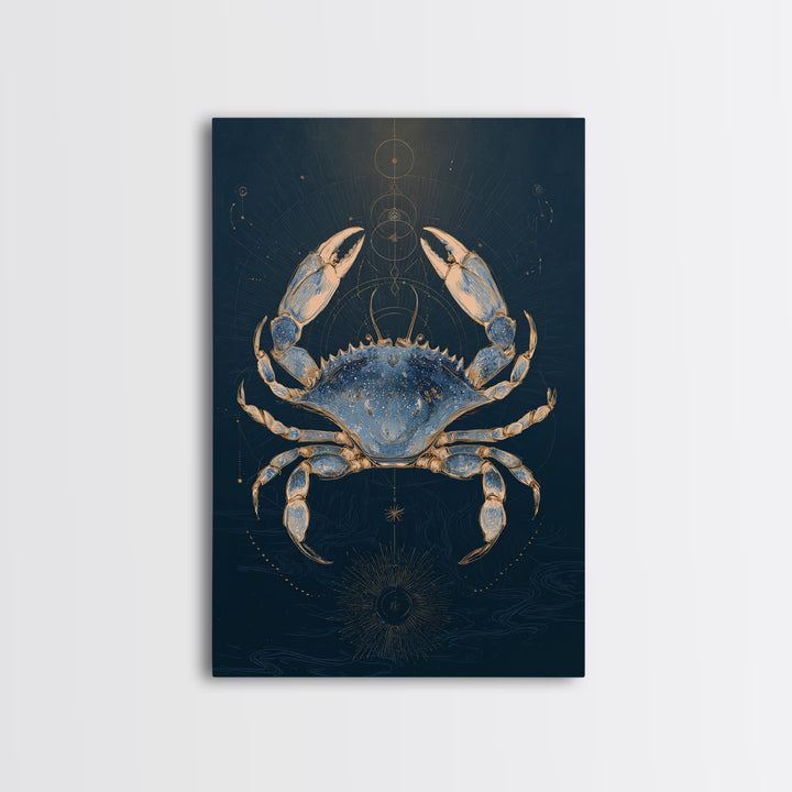 Celestial Crab under Glowing Ocean Moonlight Canvas Print, Astrology Art, Psychedelic Art, Living Room Decor, Fine Art, Zodiac, AST-2x3-96