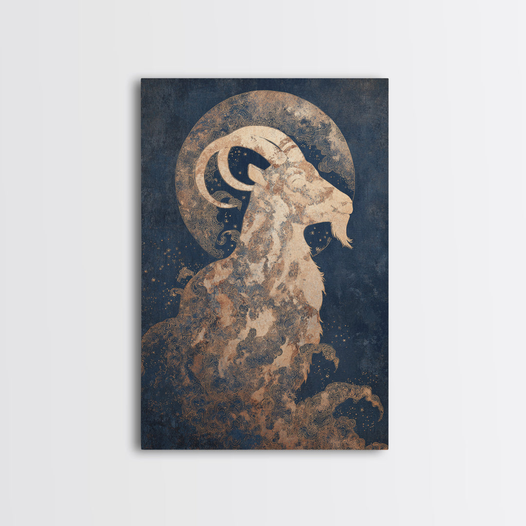 Capricorn Sea Goat Emerging from Cosmic Waves Canvas Print, Astrology Art, Zodiac Sign Print, Living Room Decor, Zodiac, AST-2x3-99