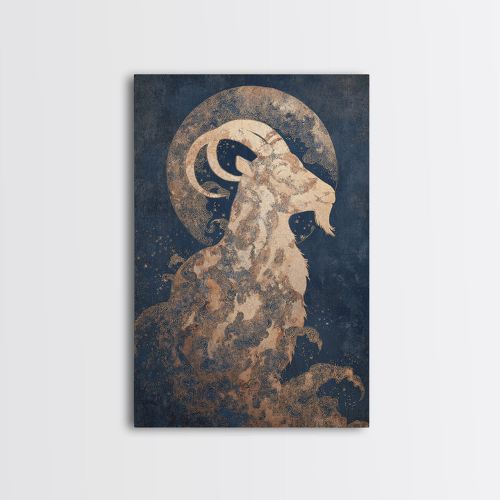 Capricorn Sea Goat Emerging from Cosmic Waves Canvas Print, Astrology Art, Zodiac Sign Print, Living Room Decor, Zodiac, AST-2x3-99