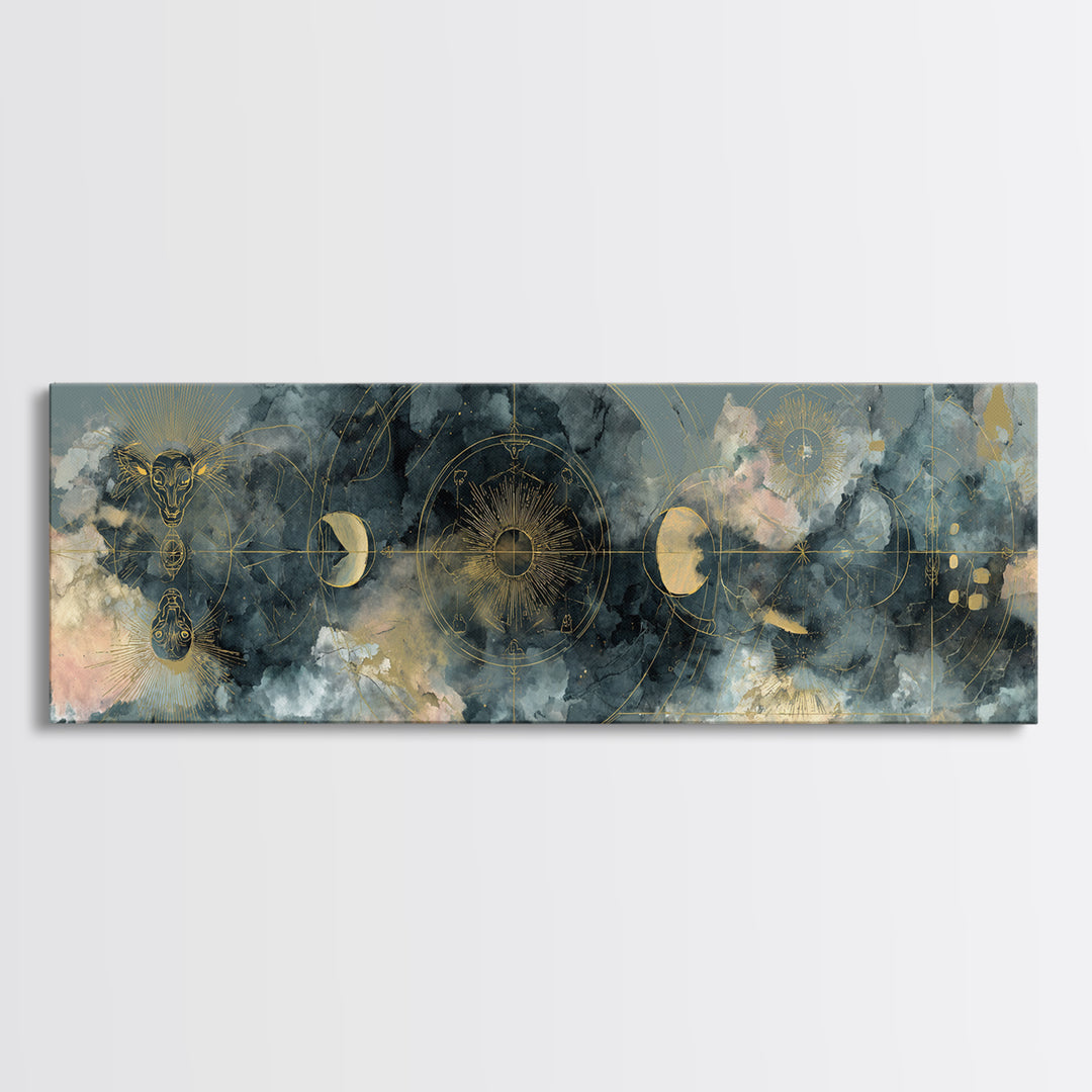 Capricorn Sea Goat Emerging from Cosmic Waves Canvas Print, Astrology Art, Astrology Wall Art, Living Room Decor, AST-3x1-11