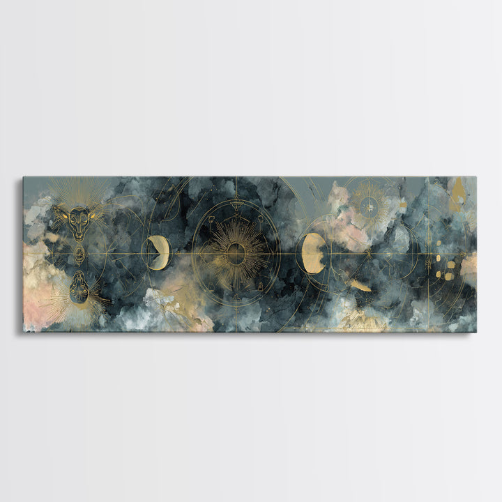 Capricorn Sea Goat Emerging from Cosmic Waves Canvas Print, Astrology Art, Astrology Wall Art, Living Room Decor, AST-3x1-11