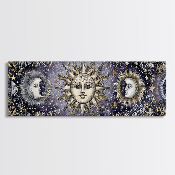 Sun and Moon Faces Canvas Print, Astrology Art, Zodiac Wall Art, Living Room Decor, Fine Art, Zodiac, Luxury Decor, AST-3x1-45