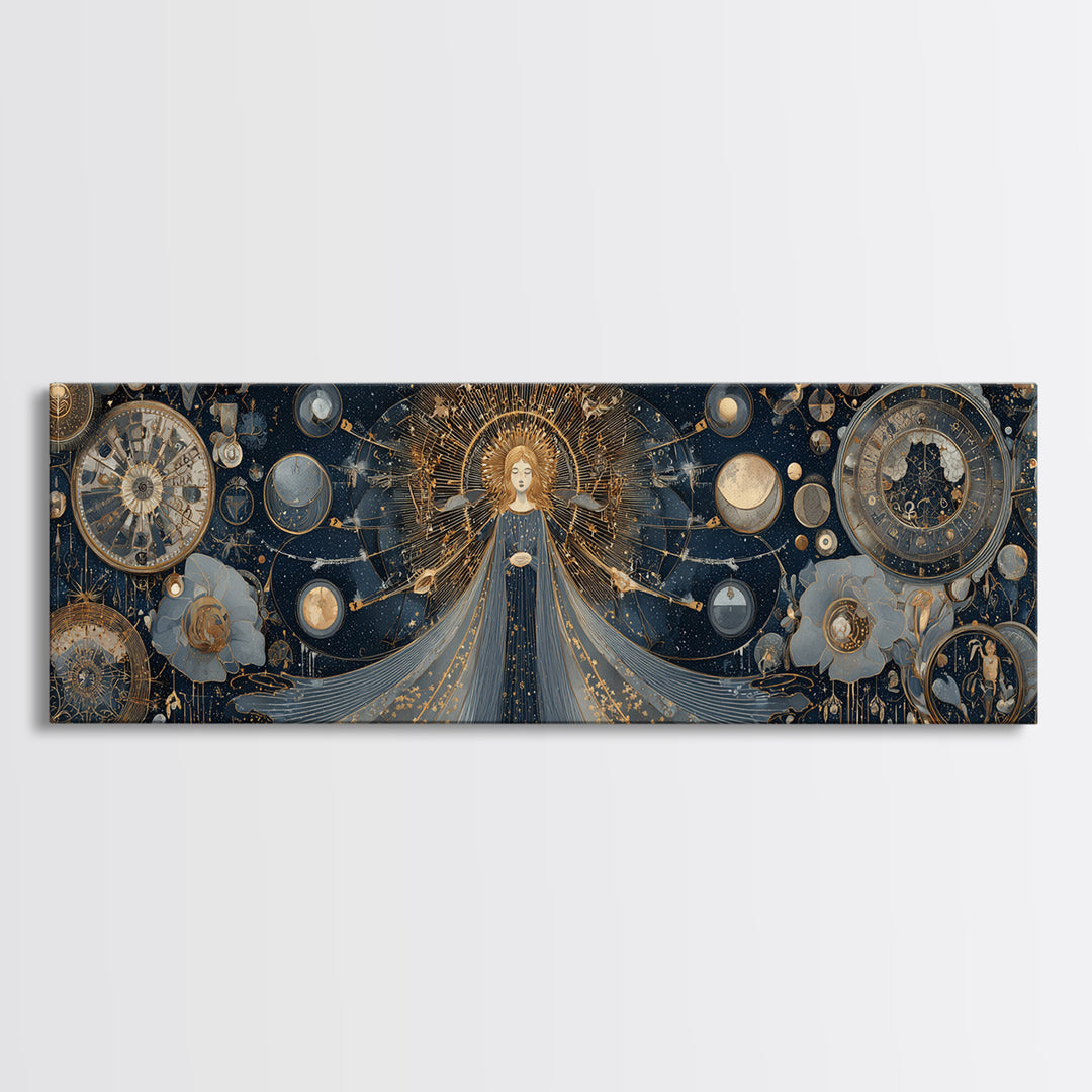 Art Nouveau Zodiac Woman Framed Canvas Print, Astrology Art, Luxury Decor, Living Room Decor, Zodiac, Digital Wall Art, AST-3x1-64
