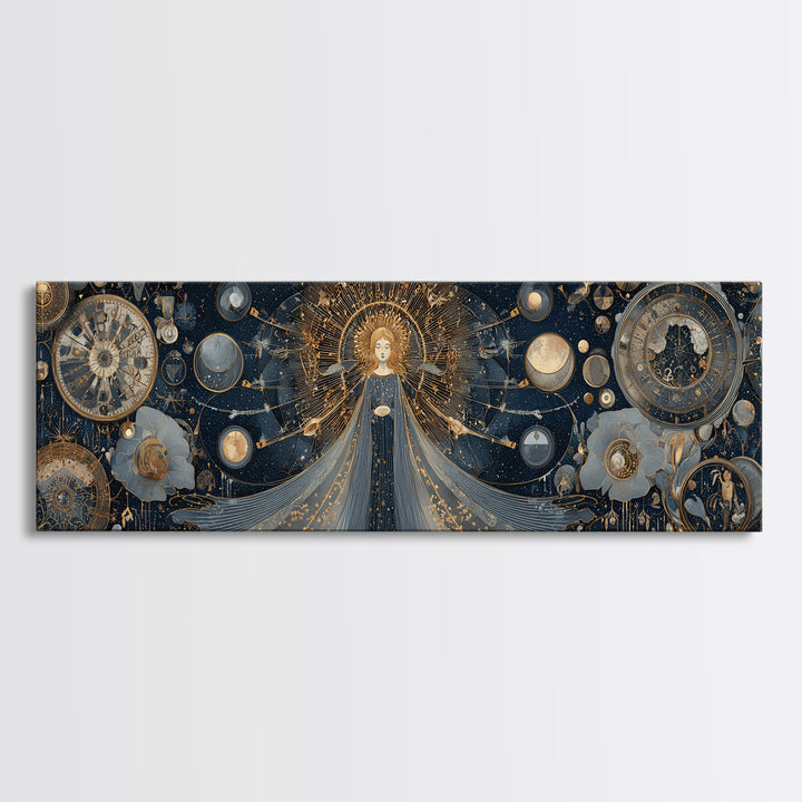 Art Nouveau Zodiac Woman Framed Canvas Print, Astrology Art, Luxury Decor, Living Room Decor, Zodiac, Digital Wall Art, AST-3x1-64