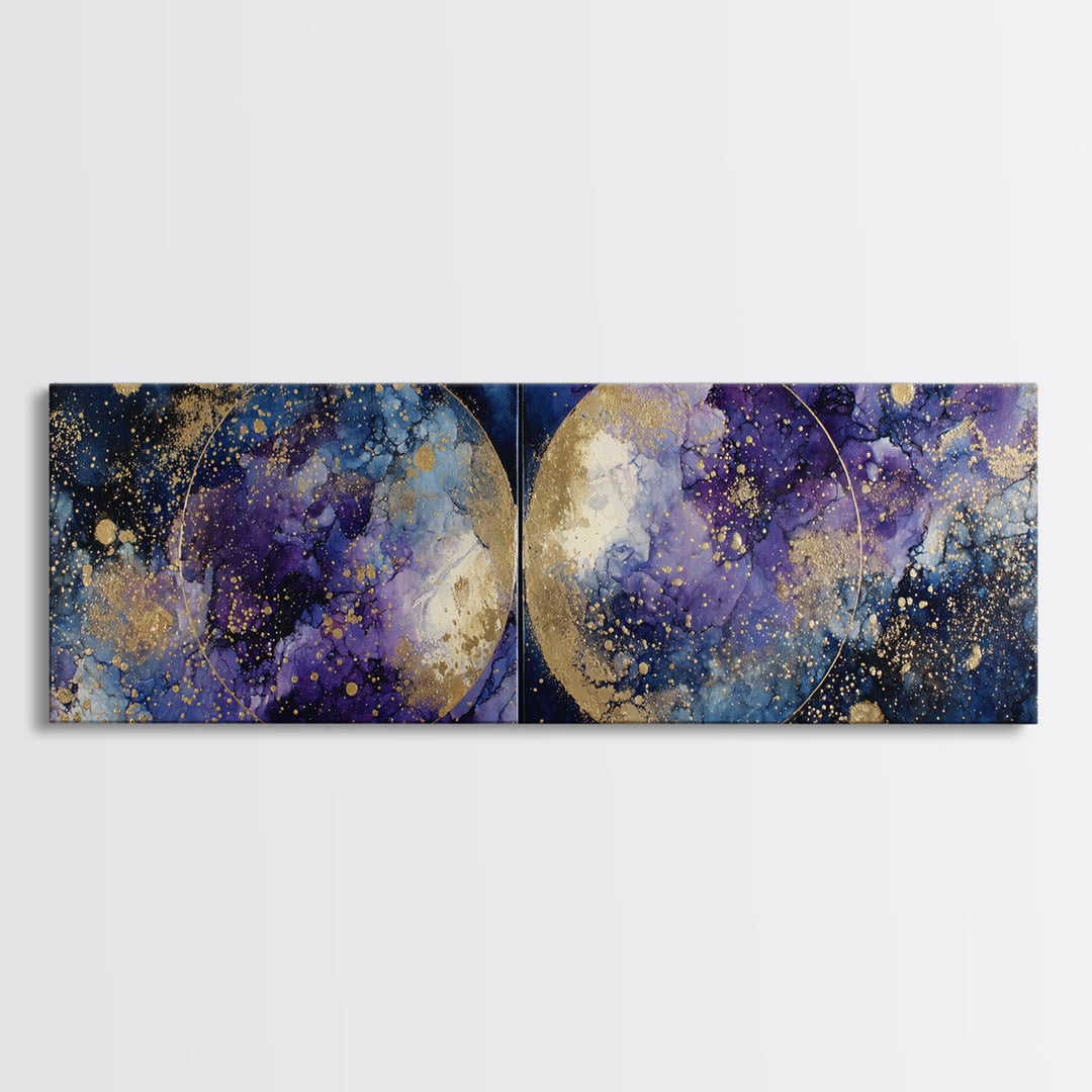 Celestial Twins Surrounded by Mirrored Moons Framed Canvas Print, Astrology Art, Wall Decor, Living Room Decor, Zodiac, AST-3x1-73