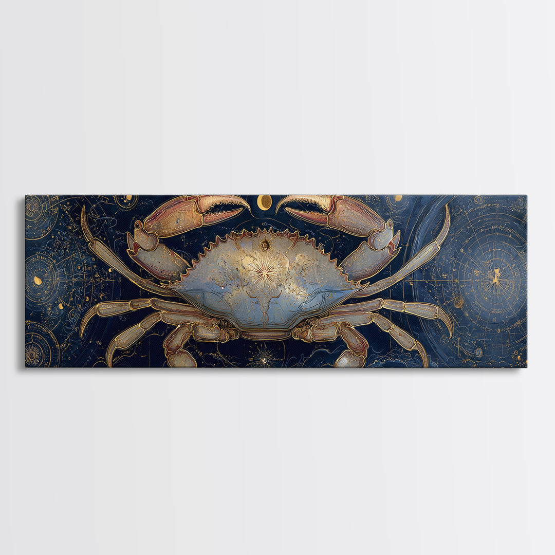 Celestial Crab under Glowing Ocean Moonlight Canvas Print, Astrology Art, Zodiac Sign Print, Living Room Decor, Zodiac, AST-3x1-8