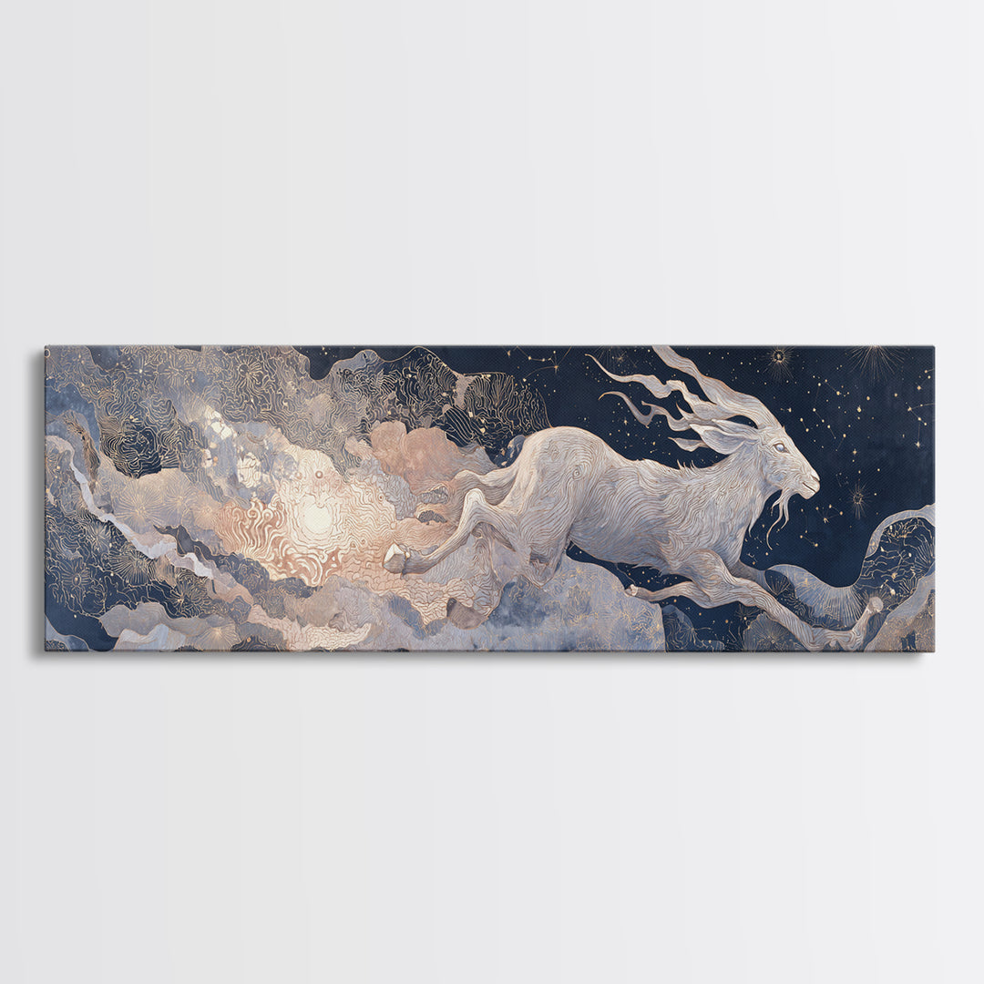 Capricorn Sea Goat Emerging from Cosmic Waves Canvas Print, Astrology Art, Printable Art, Living Room Decor, Fine Art, Zodiac, AST-3x1-83