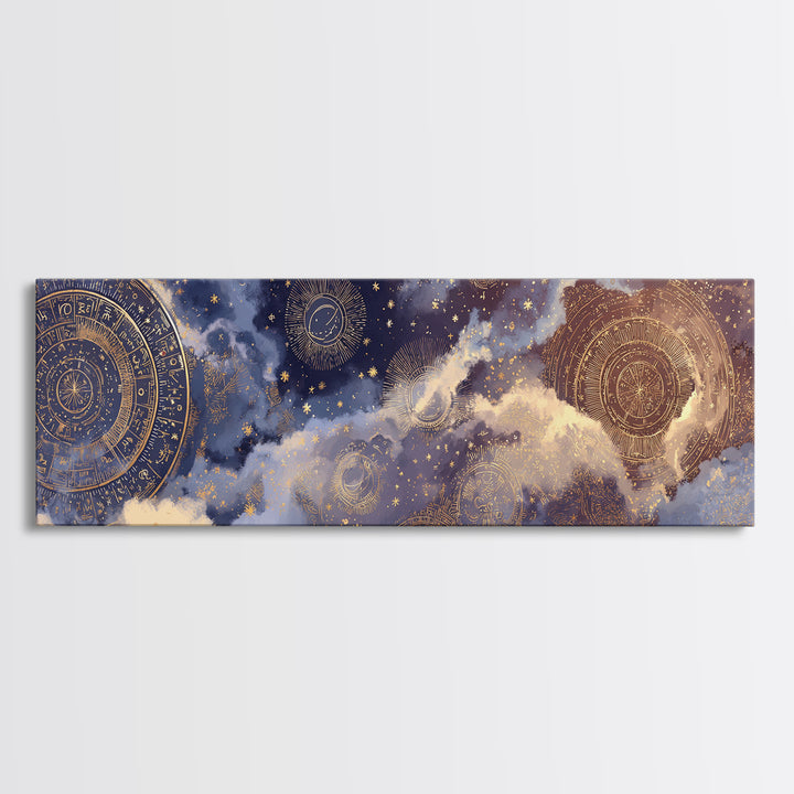 Retro Horoscope Chart Canvas Print, Astrology Art, Celestial Art, Living Room Decor, Oil Painting, Zodiac, Minimalist Decor, AST-3x1-85