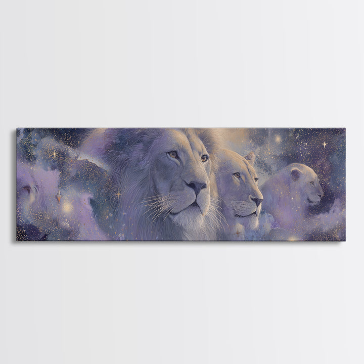 Celestial Lion Portrait Formed from Star Patterns Canvas Print, Astrology Art, Zodiac Wall Art, Living Room Decor, Zodiac, AST-3x1-90