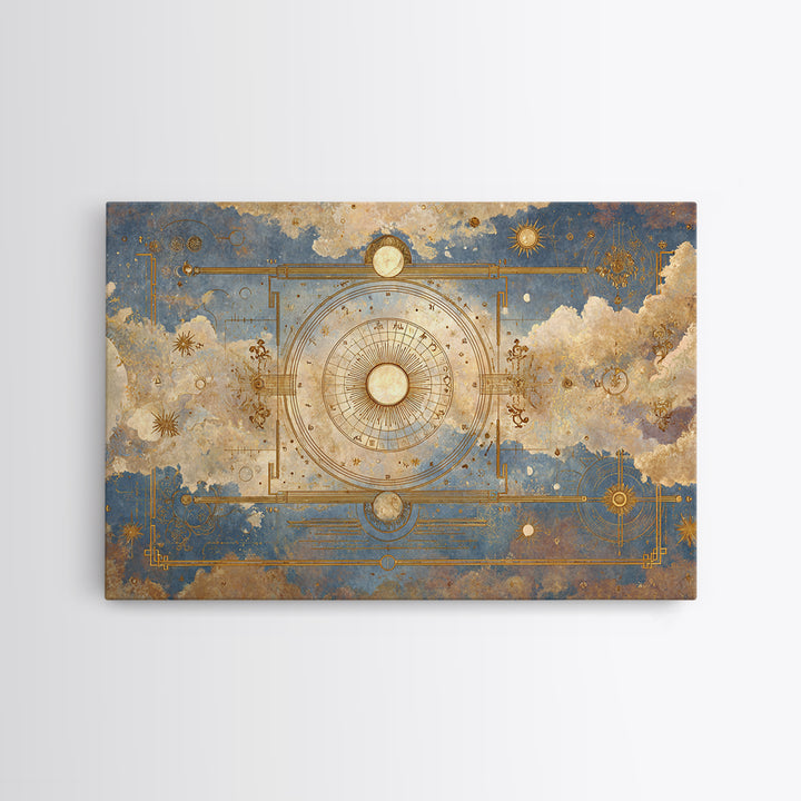 Retro Horoscope Chart Framed Canvas Print, Astrology Art, Leo Wall Art, Living Room Decor, Abstract Art, Zodiac, AST-3x2-25