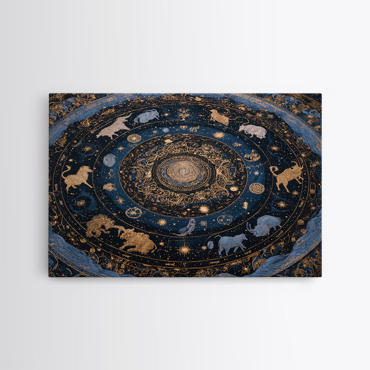 Twelve Zodiac Animals Arranged Canvas Print, Astrology Art, Astronomy Print, Living Room Decor, Fine Art, Zodiac, AST-3x2-32