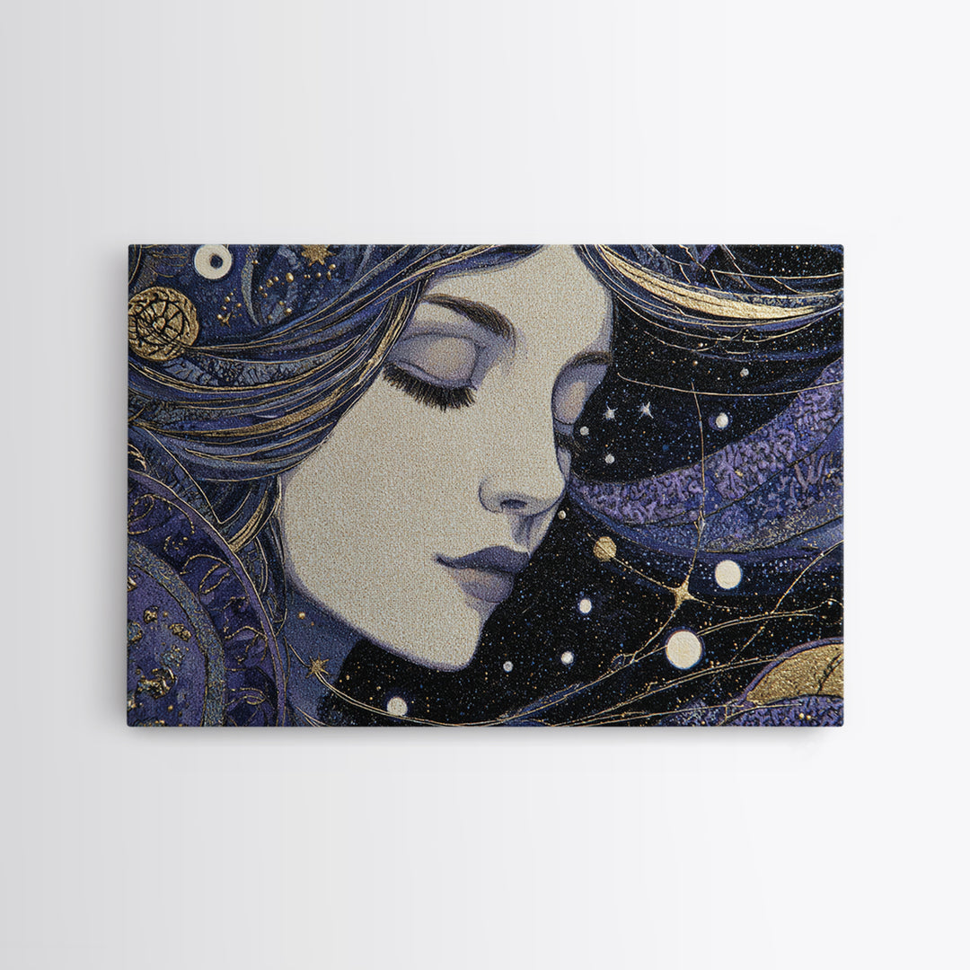 Art Nouveau Zodiac Woman Canvas Print, Astrology Art, Astrology Gifts, Living Room Decor, Oil Painting, Zodiac, Astronomy Print, AST-3x2-4
