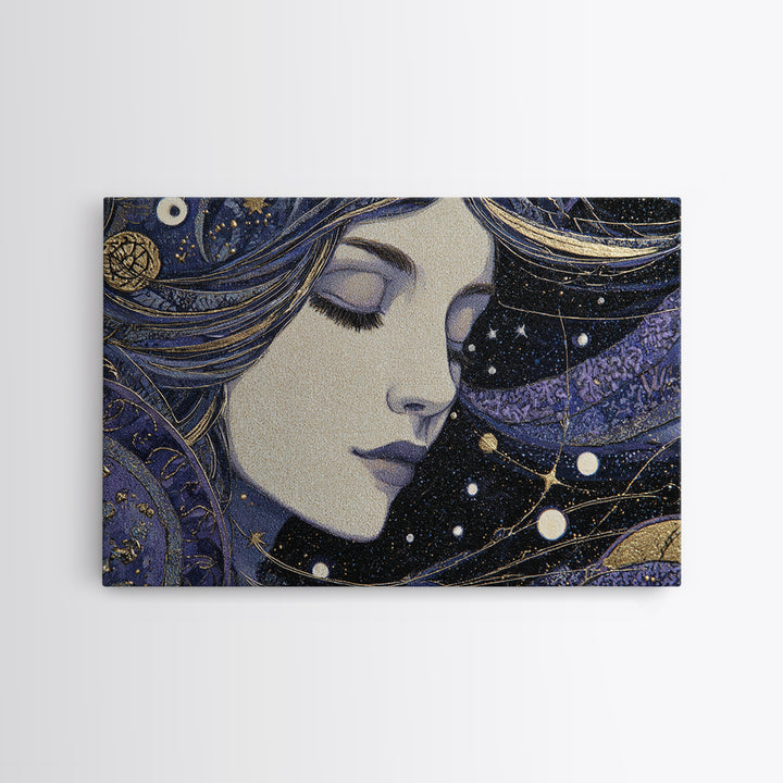 Art Nouveau Zodiac Woman Canvas Print, Astrology Art, Astrology Gifts, Living Room Decor, Oil Painting, Zodiac, Astronomy Print, AST-3x2-4