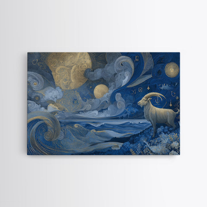 Capricorn Sea Goat Emerging from Cosmic Waves Canvas Print, Astrology Art, Digital Wall Art, Living Room Decor, Zodiac, AST-3x2-47