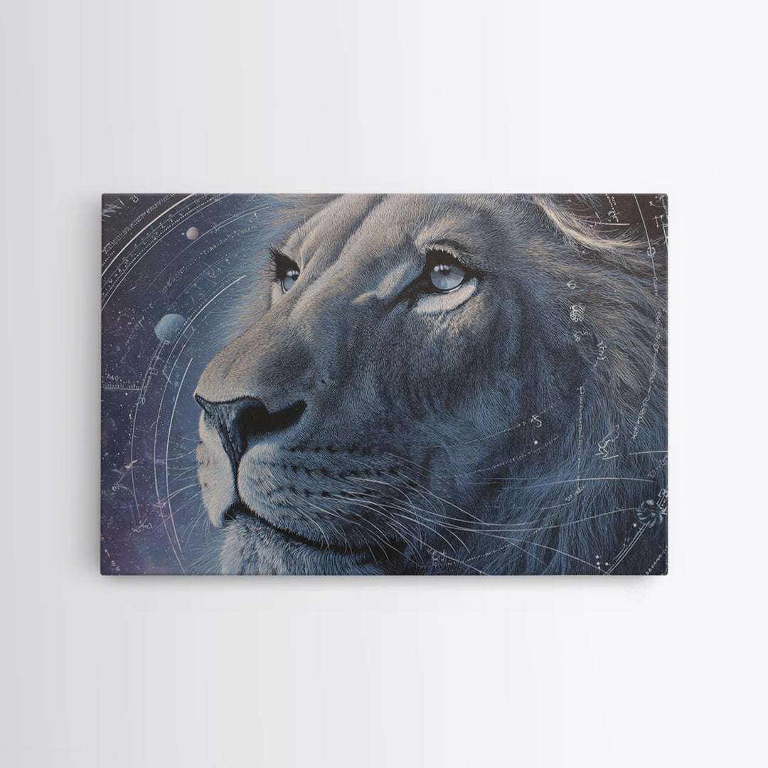 Celestial Lion Portrait Formed from Star Patterns Canvas Print, Astrology Art, Giclee Print, Living Room Decor, Zodiac, AST-3x2-54