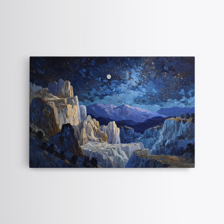 Ram Constellation Above Desert Cliffs at Night Canvas Print, Astrology Art, Textured Painting, Living Room Decor, Zodiac, AST-3x2-60