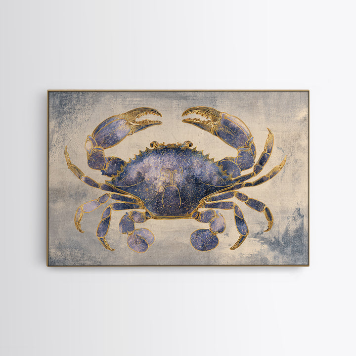 Celestial Crab under Glowing Ocean Moonlight Canvas Print, Astrology Art, Minimalist Decor, Living Room Decor, Oil Painting, AST-3x2-68
