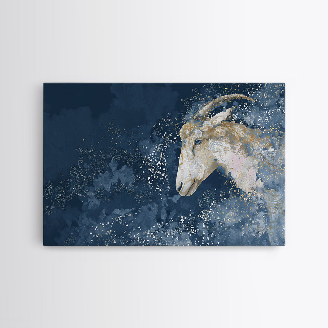 Capricorn Sea Goat Emerging from Cosmic Waves Canvas Print, Astrology Art, Astrology Wall Art, Living Room Decor, Zodiac, AST-3x2-71