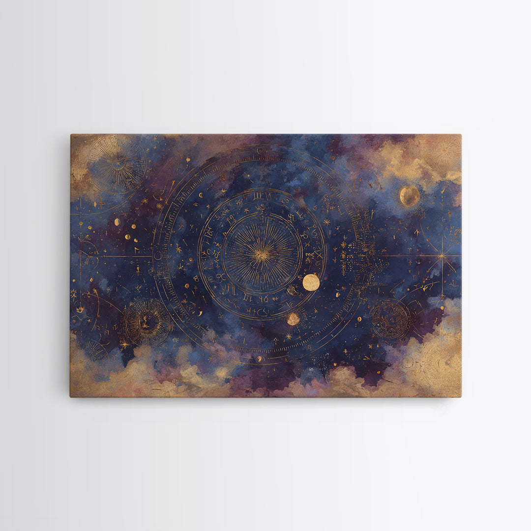 Retro Horoscope Chart Canvas Print, Astrology Art, Wall Decor, Living Room Decor, Fine Art, Zodiac, Home Decor, Poster, AST-3x2-73