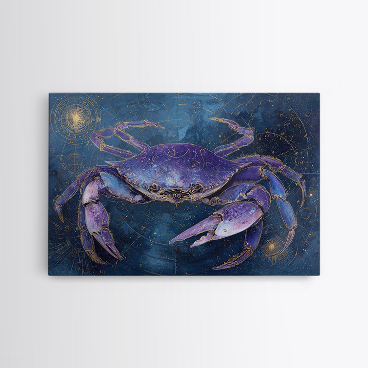 Celestial Crab under Glowing Ocean Moonlight Framed Canvas Print, Astrology Art, Art Print, Living Room Decor, Fine Art, Zodiac, AST-3x2-92