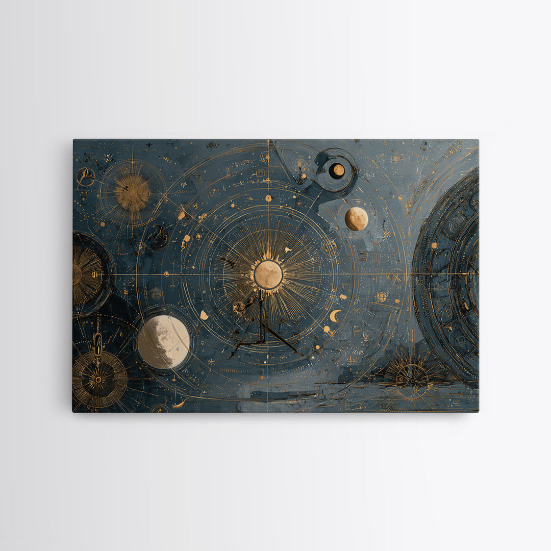 Planetary Still Life Framed Canvas Print, Astrology Art, Digital Art, Living Room Decor, Fine Art, Zodiac, Celestial Wall Art, AST-3x2-96