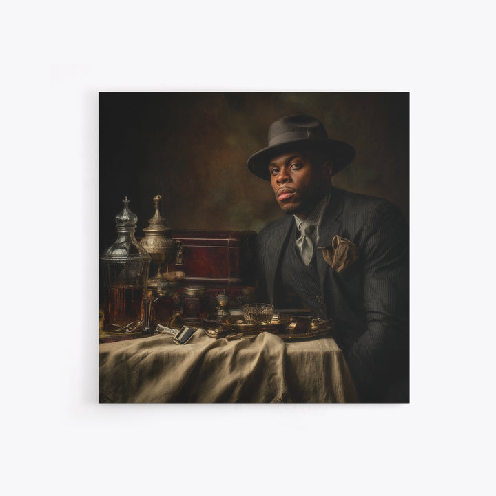 Moody Gentleman Portrait Canvas Print, Barbershop Art, Masculine Wall Art, Barbershop Decor, Oil Painting, Grooming, BAA-1x1-10
