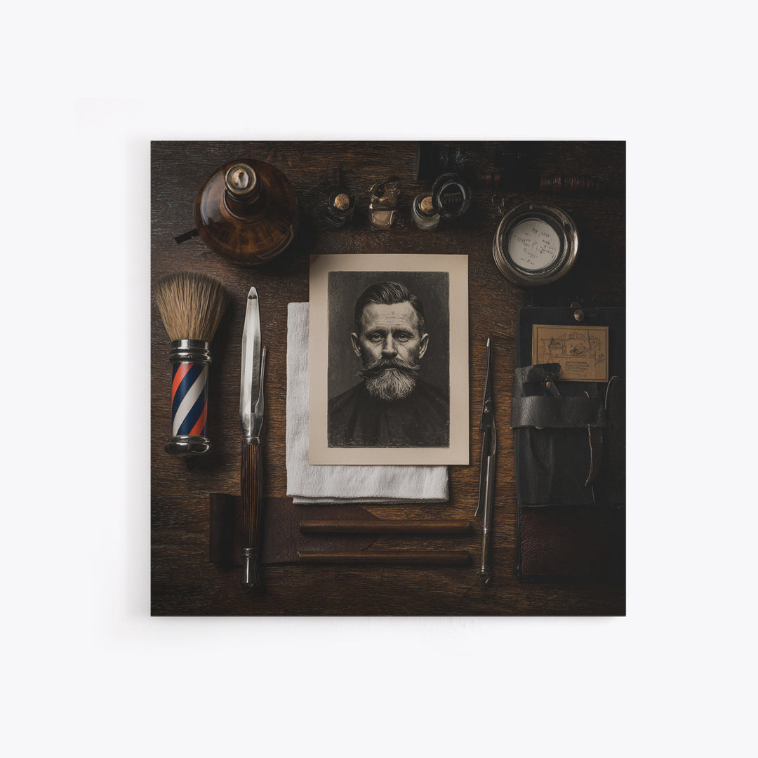 Tattooed Barber Portrait Framed Canvas Print, Barbershop Art, Downloadable Art, Barbershop Decor, Fine Art, Grooming, BAA-1x1-52