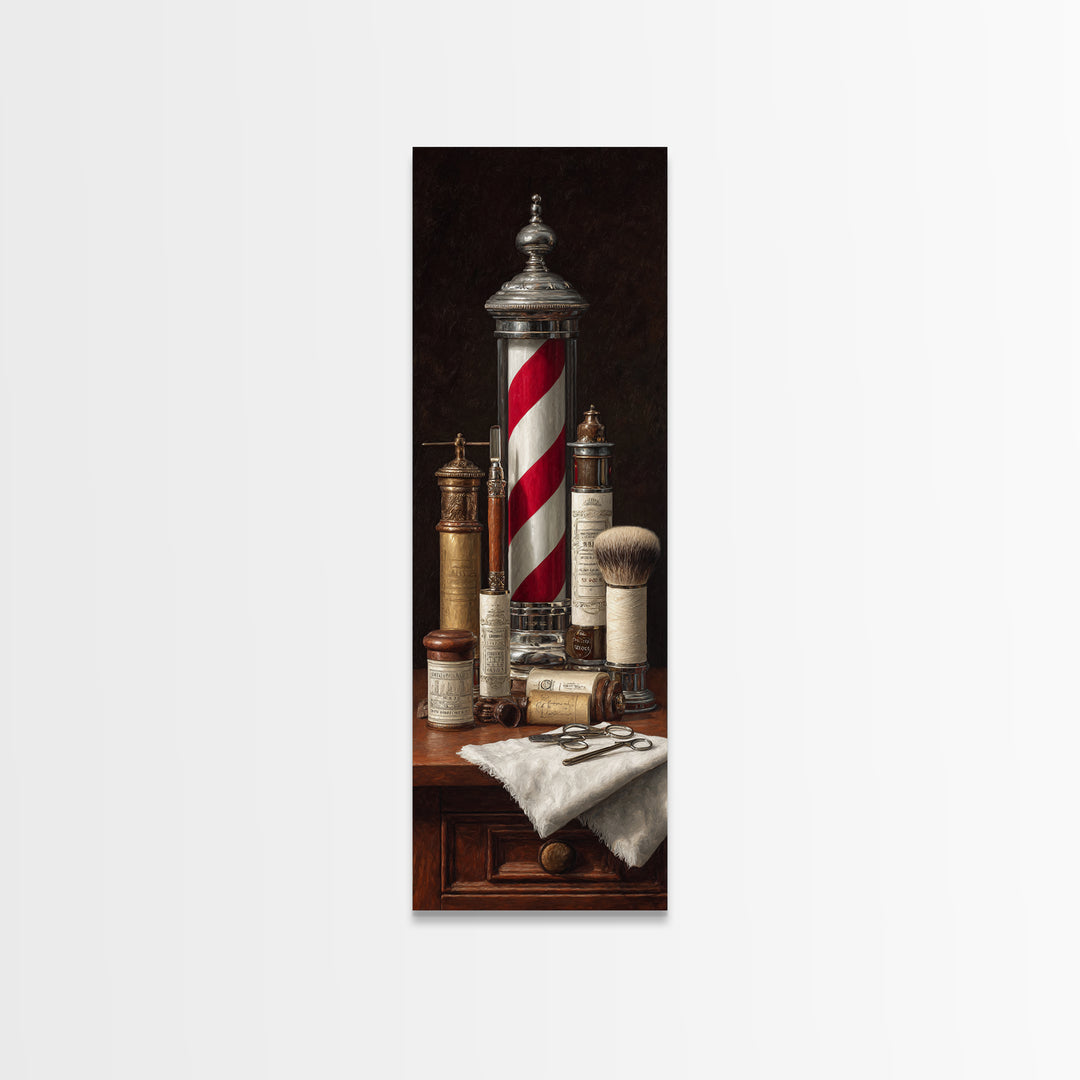 Beard Grooming Tools Drawn as Detailed Technical Canvas Print, Barbershop Art, Man Cave Decor, Barbershop Decor, Grooming, BAA-1x3-18