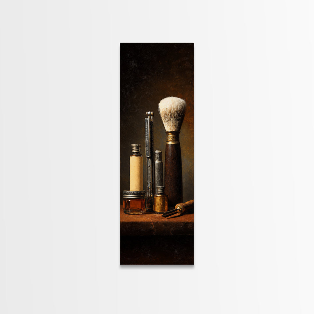 Straight Razor and Shaving Brush on Dark Canvas Print, Barbershop Art, Digital Poster, Barbershop Decor, Fine Art, Grooming, BAA-1x3-38