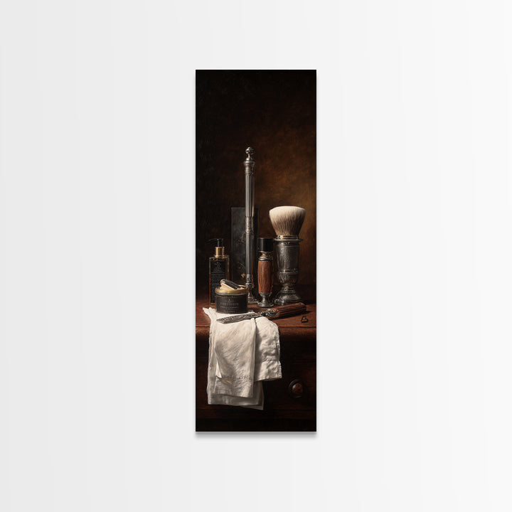 Straight Razor and Shaving Brush on Dark Framed Canvas Print, Barbershop Art, Afrocentric Art, Barbershop Decor, Grooming, BAA-1x3-62