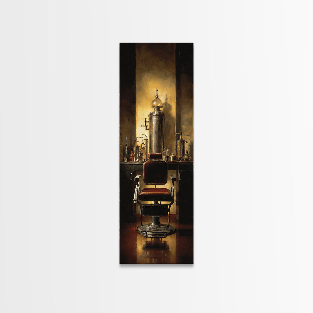 Barber Chair Silhouette Rendered as Iconic Graphic Canvas Print, Barbershop Art, Black Art Prints, Barbershop Decor, Grooming, BAA-1x3-95