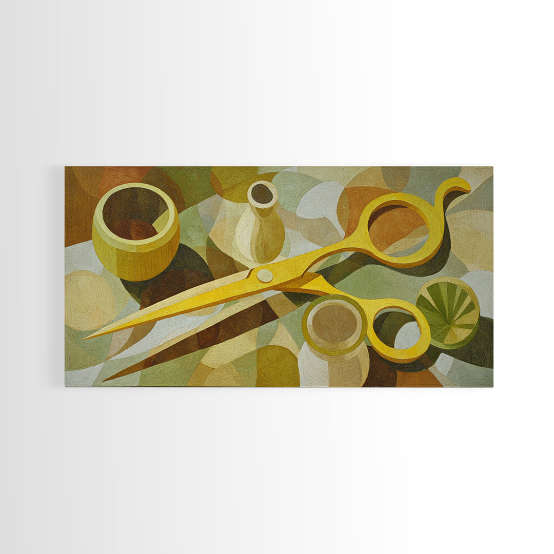 Leather Apron and Brass Tools Still Life Framed Canvas Print, Barbershop Art, Home Decor, Barbershop Decor, Fine Art, Grooming, BAA-2x1-18