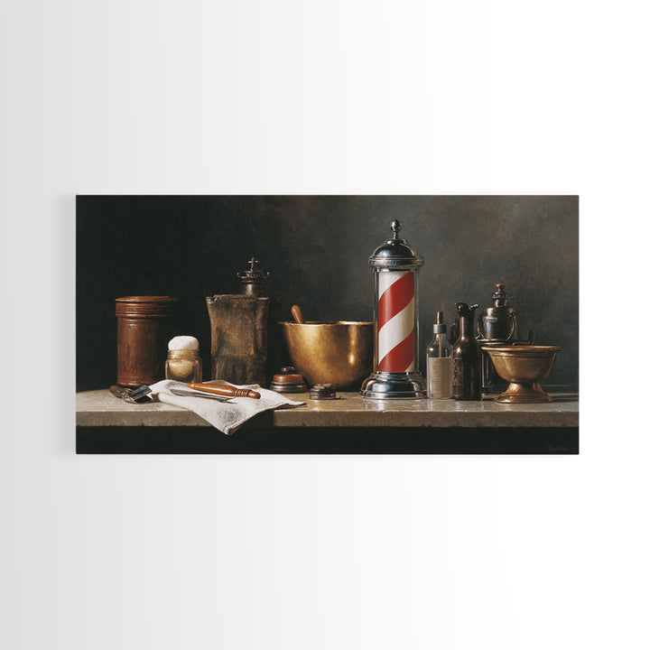 Hot Towel Shave Scene Cropped Close to Framed Canvas Print, Barbershop Art, Fine Art Print, Barbershop Decor, Grooming, BAA-2x1-33