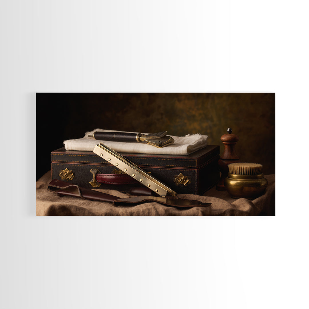 Classic Mustache Chart Illustrated Framed Canvas Print, Barbershop Art, Oil Painting, Barbershop Decor, Grooming, BAA-2x1-60