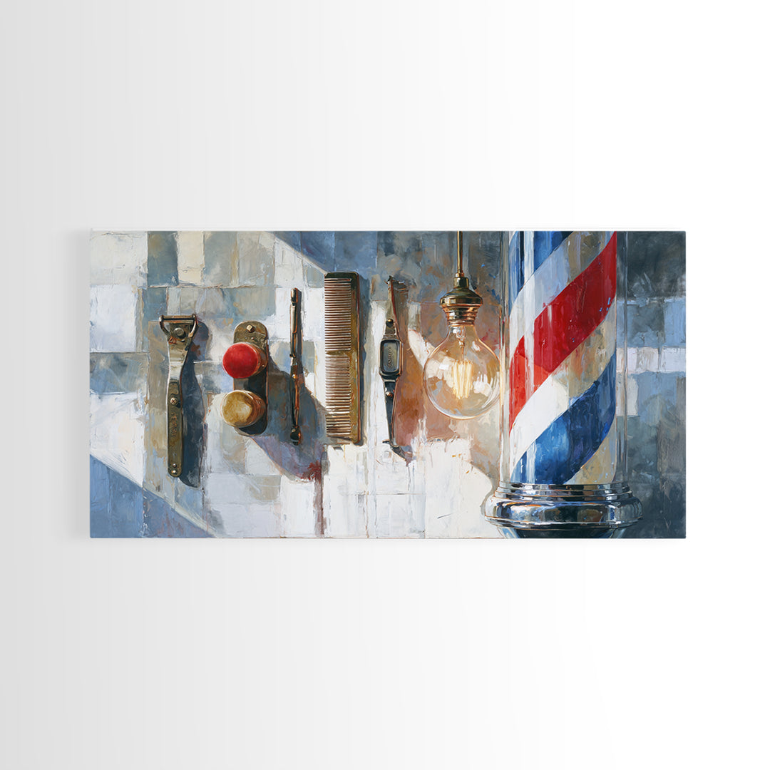 Red White and Blue Stripe Abstraction from Canvas Print, Barbershop Art, Barbershop Decor, Abstract Art, Grooming, BAA-2x1-61