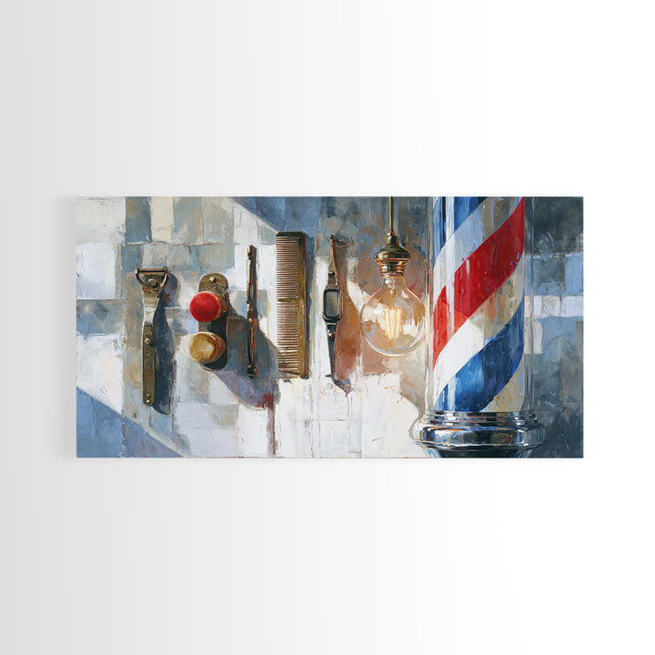 Red White and Blue Stripe Abstraction from Canvas Print, Barbershop Art, Barbershop Decor, Abstract Art, Grooming, BAA-2x1-61