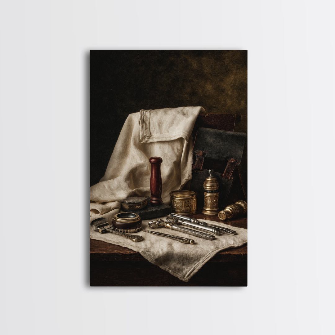 Beard Grooming Tools Drawn as Detailed Technical Canvas Print, Barbershop Art, Neutral Decor, Barbershop Decor, Oil Painting, BAA-2x3-14