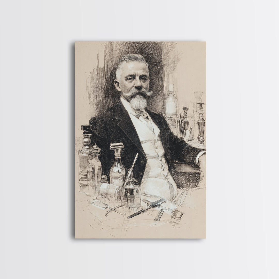 Black and White Portrait of a Sharply Framed Canvas Print, Barbershop Art, Home Decor, Barbershop Decor, Fine Art, Grooming, BAA-2x3-2