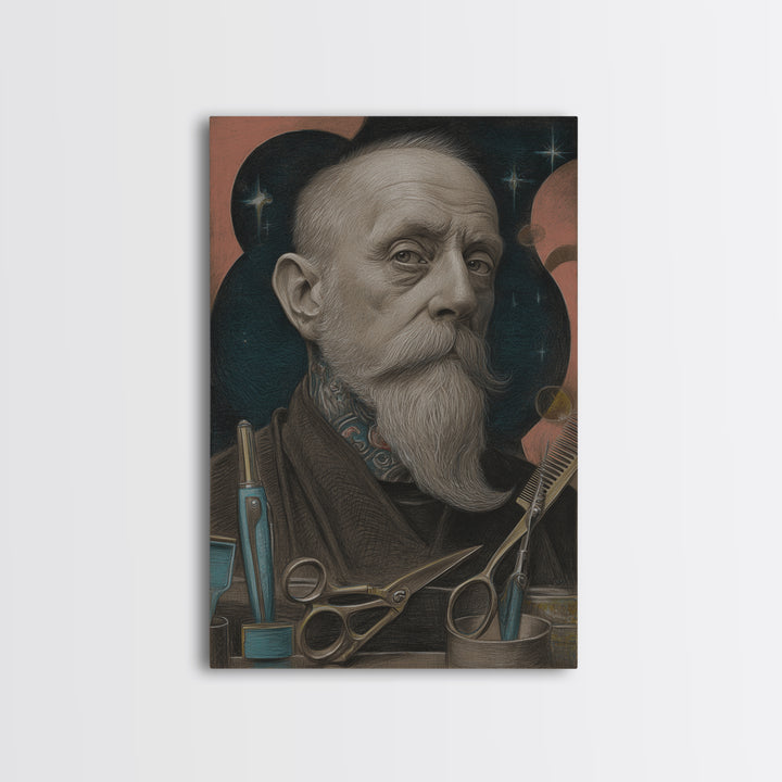 Classic Mustache Chart Illustrated Framed Canvas Print, Barbershop Art, Black Art Prints, Barbershop Decor, Fine Art, Grooming, BAA-2x3-24