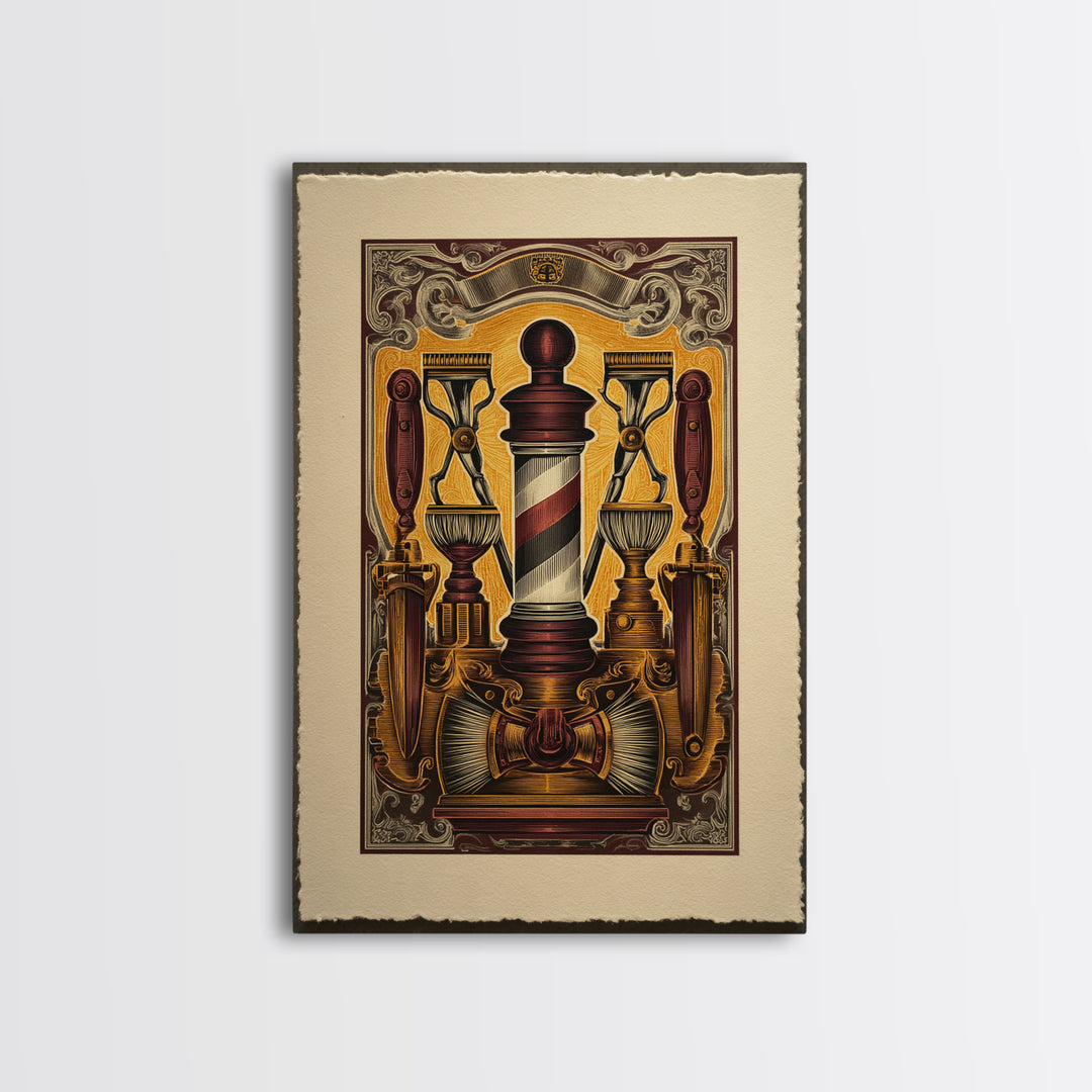 Bold Linocut Barber Emblem Canvas Print, Barbershop Art, Extra Large Wall Art, Barbershop Decor, Grooming, Black Man Wall Art, BAA-2x3-32