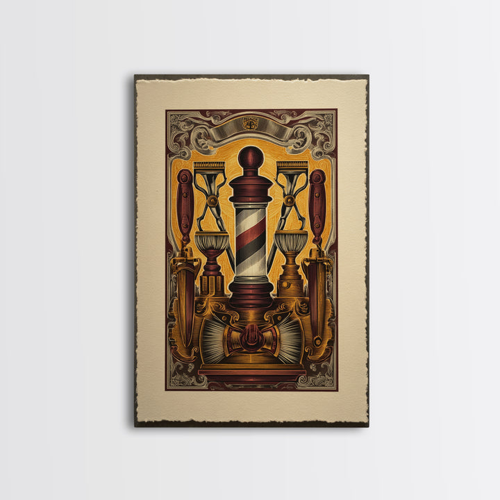 Bold Linocut Barber Emblem Canvas Print, Barbershop Art, Extra Large Wall Art, Barbershop Decor, Grooming, Black Man Wall Art, BAA-2x3-32