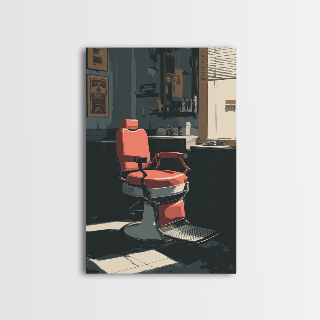 Barber Chair Silhouette Rendered as Iconic Graphic Canvas Print, Barbershop Art, Wall Decor, Barbershop Decor, Grooming, BAA-2x3-43