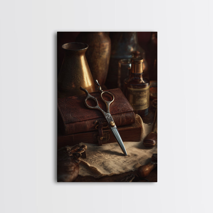Neon Scissors Icon Framed Canvas Print, Barbershop Art, Black Man Art, Barbershop Decor, Oil Painting, Grooming, BAA-2x3-51