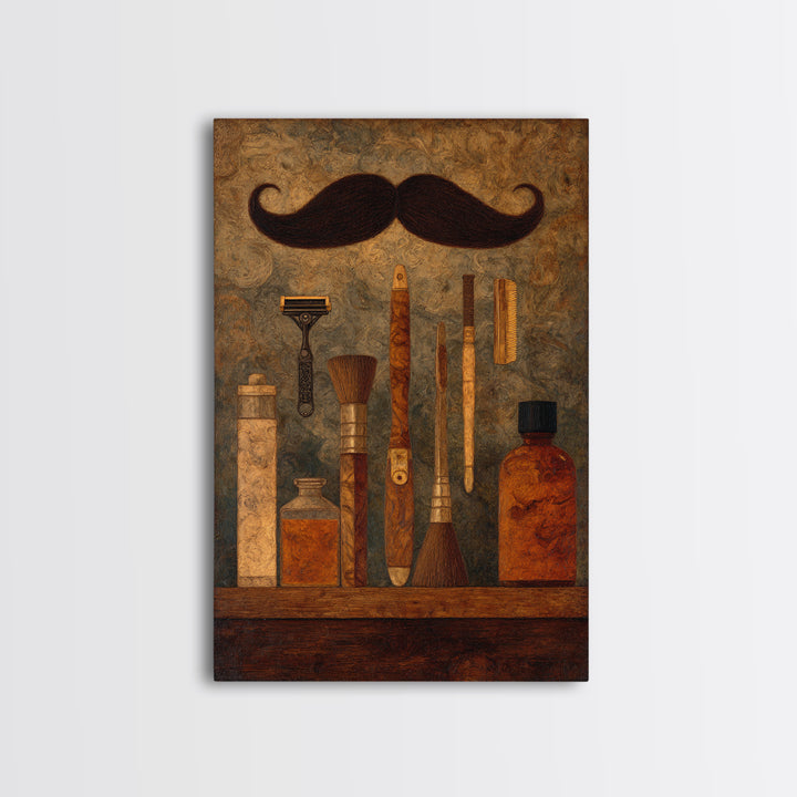 Classic Mustache Chart Illustrated Canvas Print, Barbershop Art, Wall Decor, Barbershop Decor, Oil Painting, Grooming, BAA-2x3-72