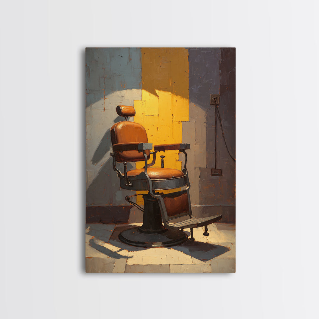 Barber Chair Silhouette Rendered as Iconic Graphic Canvas Print, Barbershop Art, Oil Painting, Barbershop Decor, Abstract Art, BAA-2x3-91
