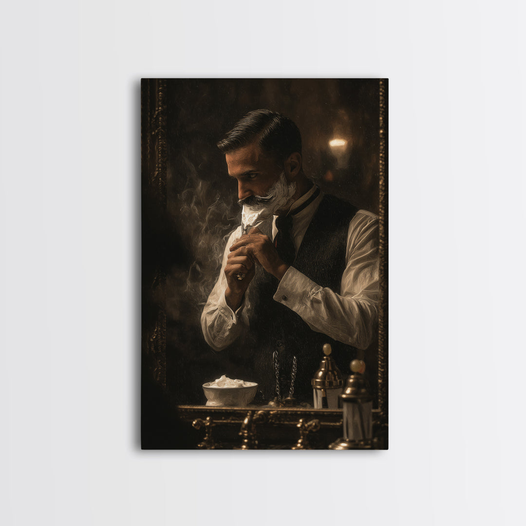 Hot Towel Shave Scene Cropped Close to Framed Canvas Print, Barbershop Art, Digital Art, Barbershop Decor, Fine Art, Grooming, BAA-2x3-93