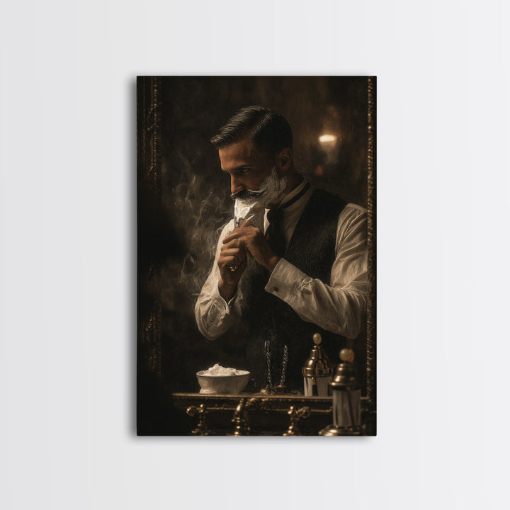 Hot Towel Shave Scene Cropped Close to Framed Canvas Print, Barbershop Art, Digital Art, Barbershop Decor, Fine Art, Grooming, BAA-2x3-93