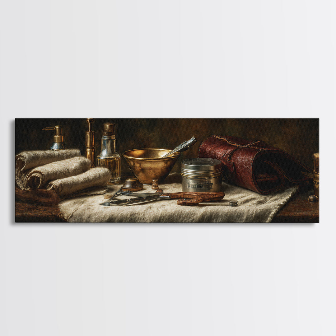 Hot Towel Shave Scene Cropped Close to Canvas Print, Barbershop Art, Printable Art, Barbershop Decor, Oil Painting, Grooming, BAA-3x1-29