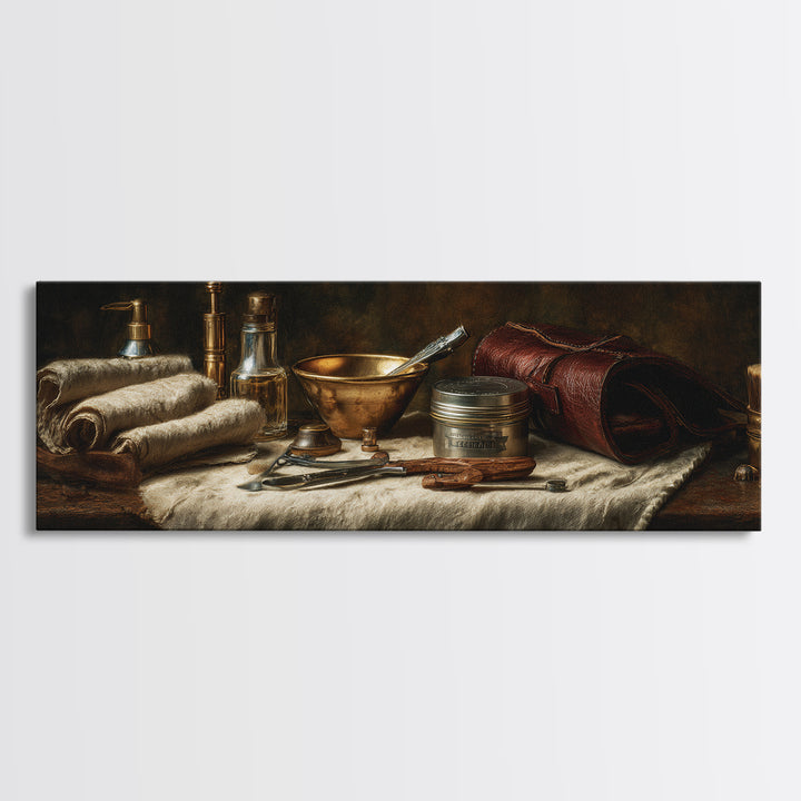 Hot Towel Shave Scene Cropped Close to Canvas Print, Barbershop Art, Printable Art, Barbershop Decor, Oil Painting, Grooming, BAA-3x1-29