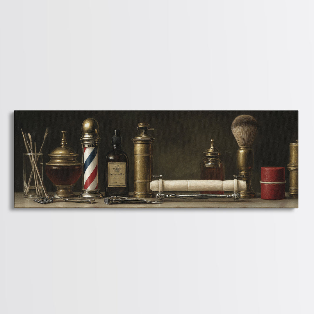 Classic Mustache Chart Illustrated Canvas Print, Barbershop Art, Wall Art, Barbershop Decor, Fine Art, Grooming, Black Wall Art, BAA-3x1-80